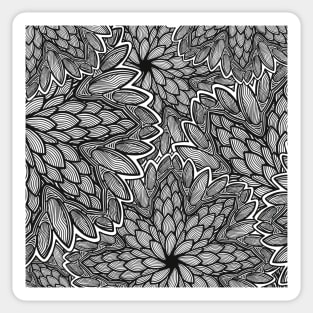 Floral Mandala Collision - Black and White - Digitally Illustrated Flower Pattern for Home Decor, Clothing Fabric, Curtains, Bedding, Pillows, Upholstery, Phone Cases and Stationary Sticker